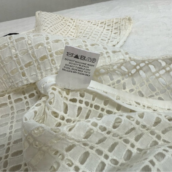 Abbey Glass Open Knit Hi Low Blouse Womans Small White Cotton Beachy Classic - Picture 7 of 9